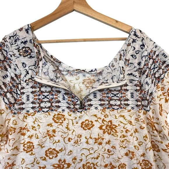 Lucky Brand SIZE XXL Linen Blend Boho S/S Shirt Womens Top Floral Cottage Plus - Picture 5 of 9
